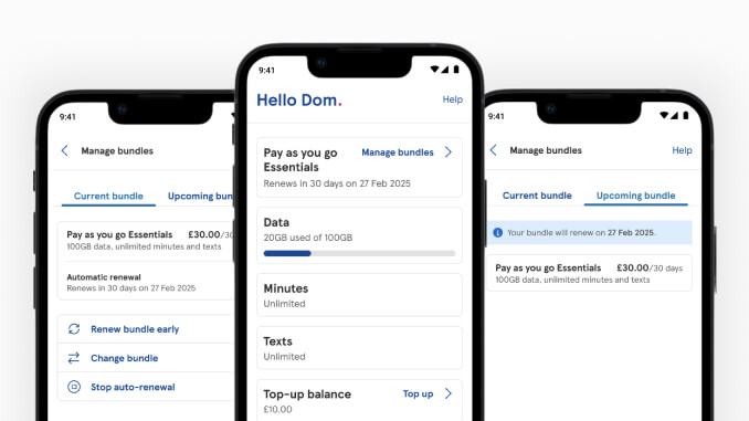 mobile phones with the Tesco Mobile app displayed