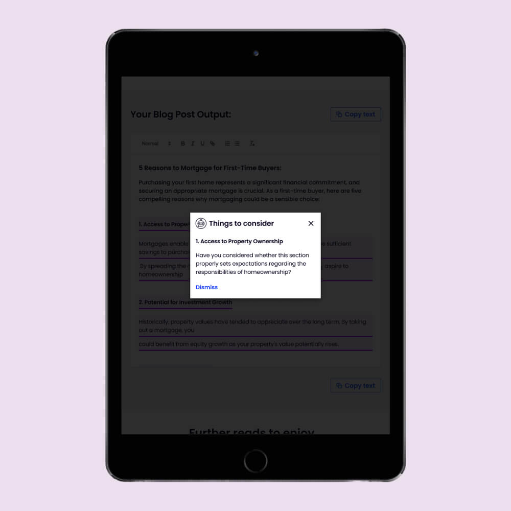 Marketing Genius tablet page - after modal activation