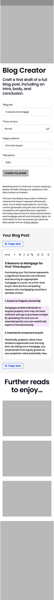 Mobile wireframe of the Marketing Genius page