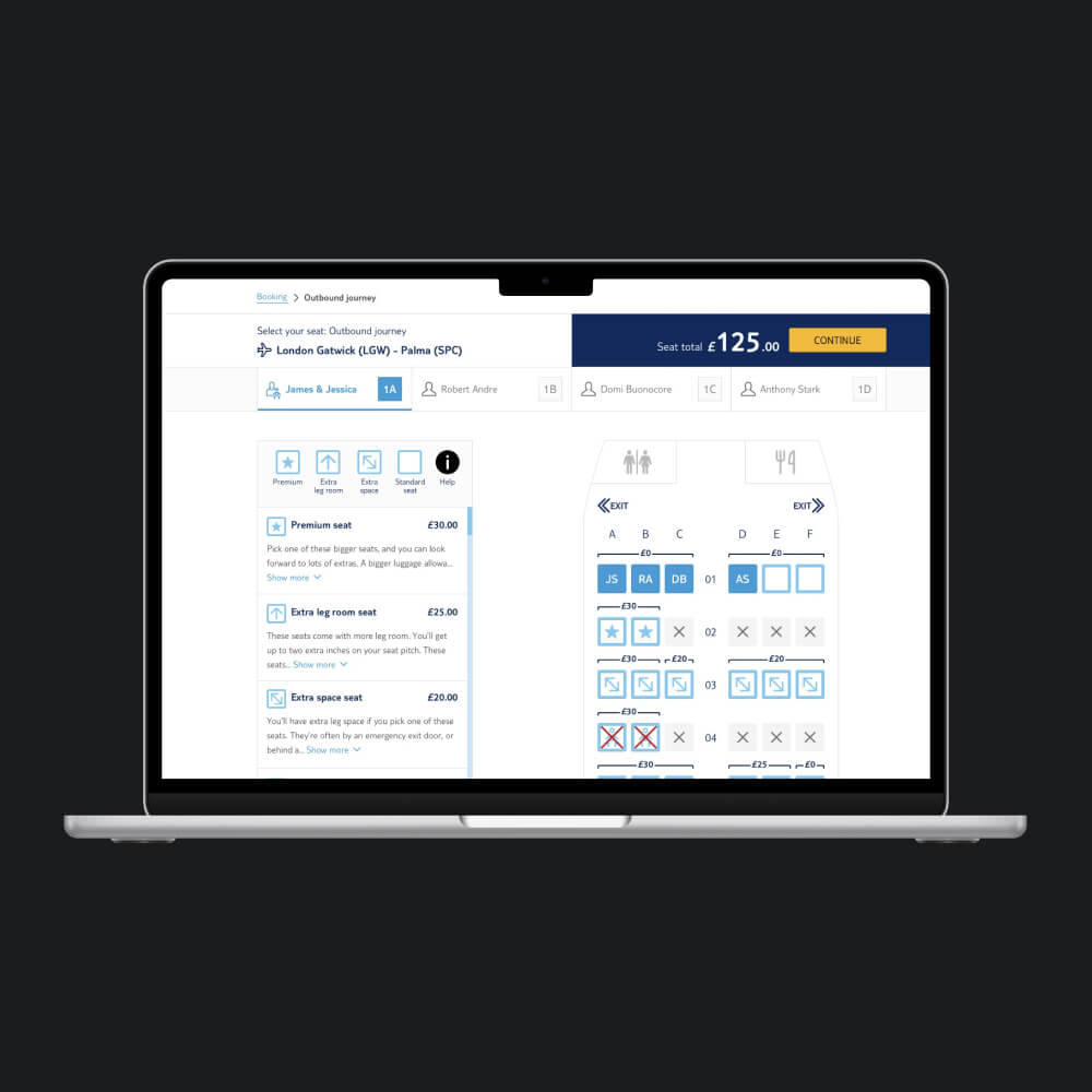 Desktop view of the final design of a the seat map page