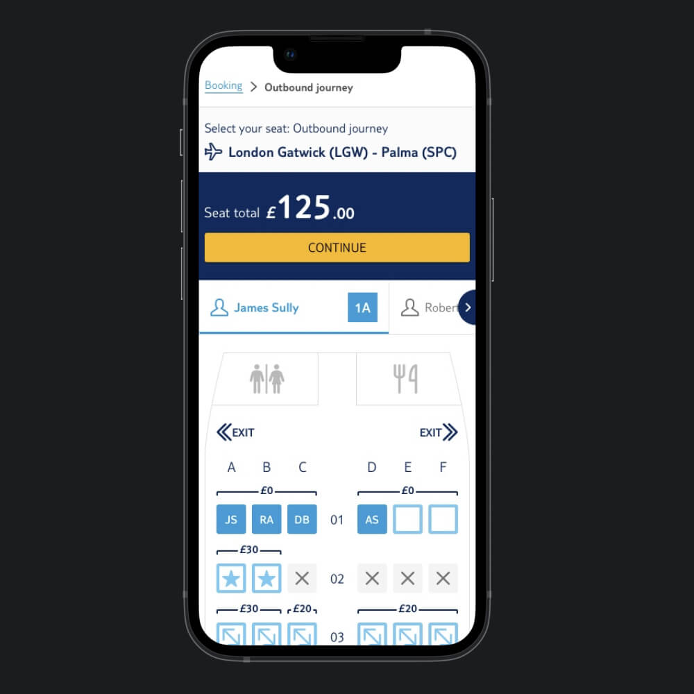 Mobile view of the final design of a the seat map page