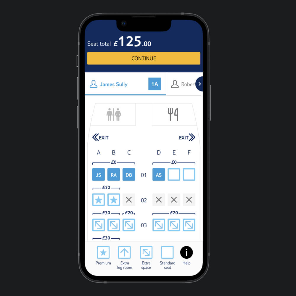 Mobile view of the final design of a the seat map page