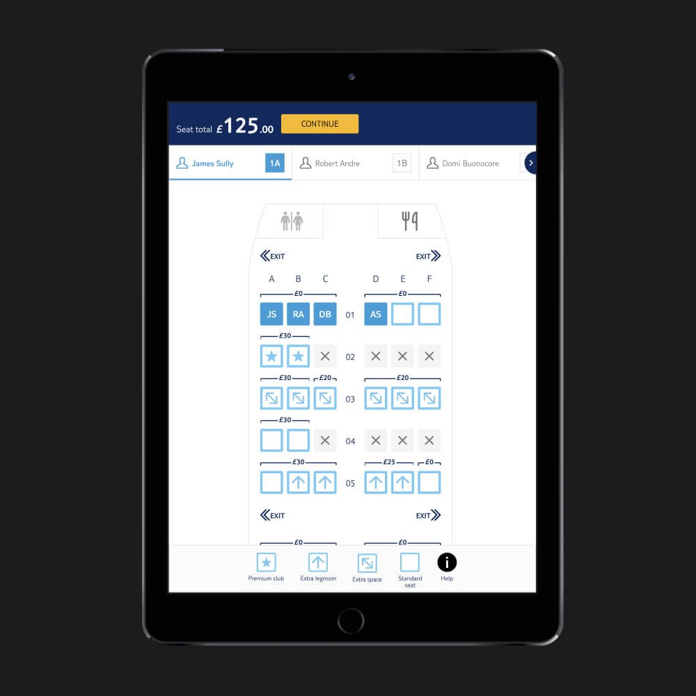 Tablet view of the final design of a the seat map page